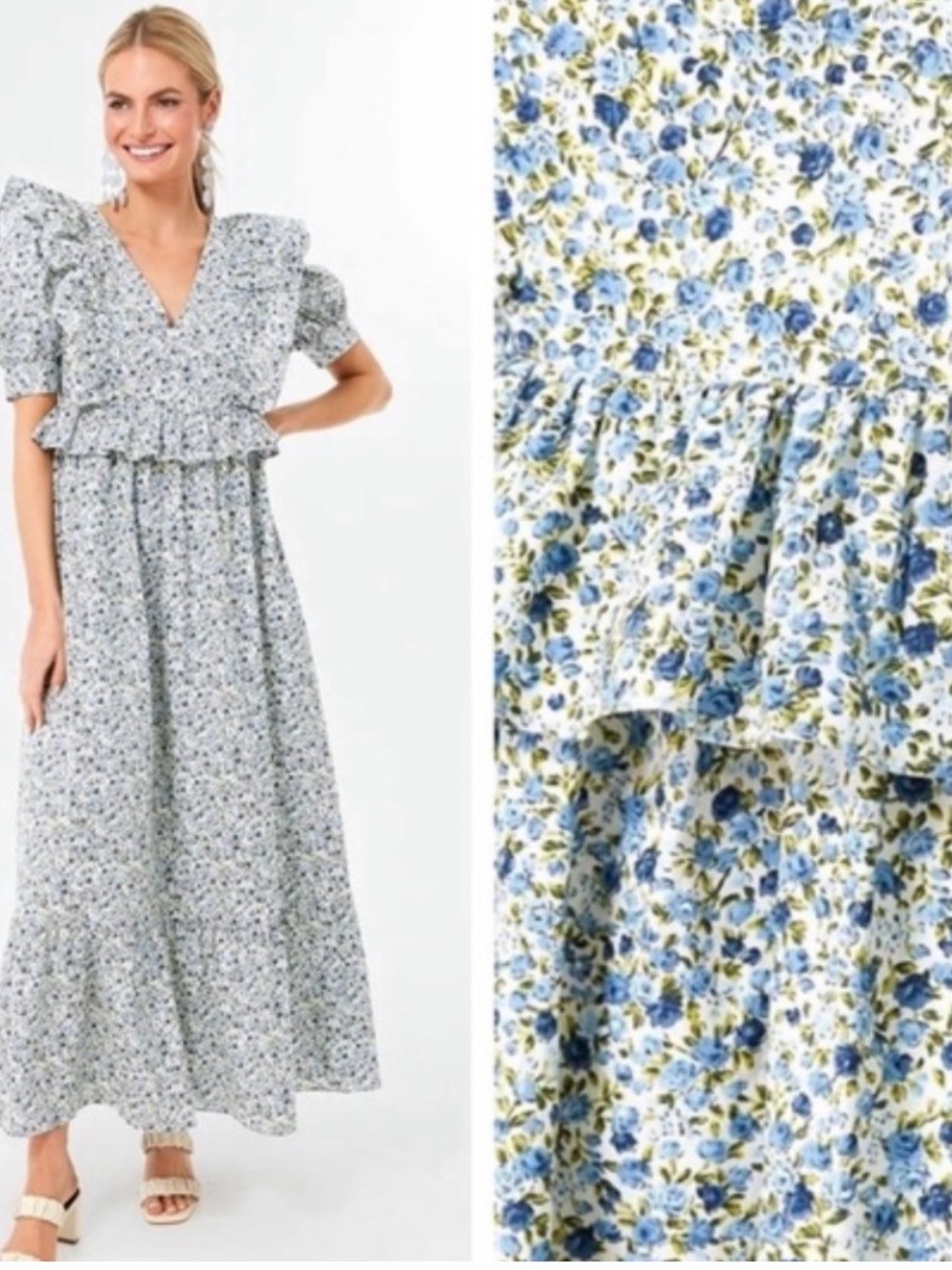 Hyacinth House - Tuckernuck XS Light Blue Floral Ruffle Dress